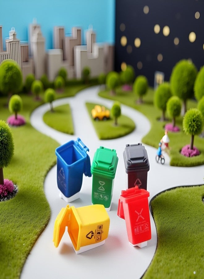 Jizlan 5 Pcs Colourful 1: 12 Scale Life Scene Mini Trash Can Decor Waste Container Miniature Sorting Garbage Bin Model, Microscopic Scene Dollhouse Accessories - Image 2